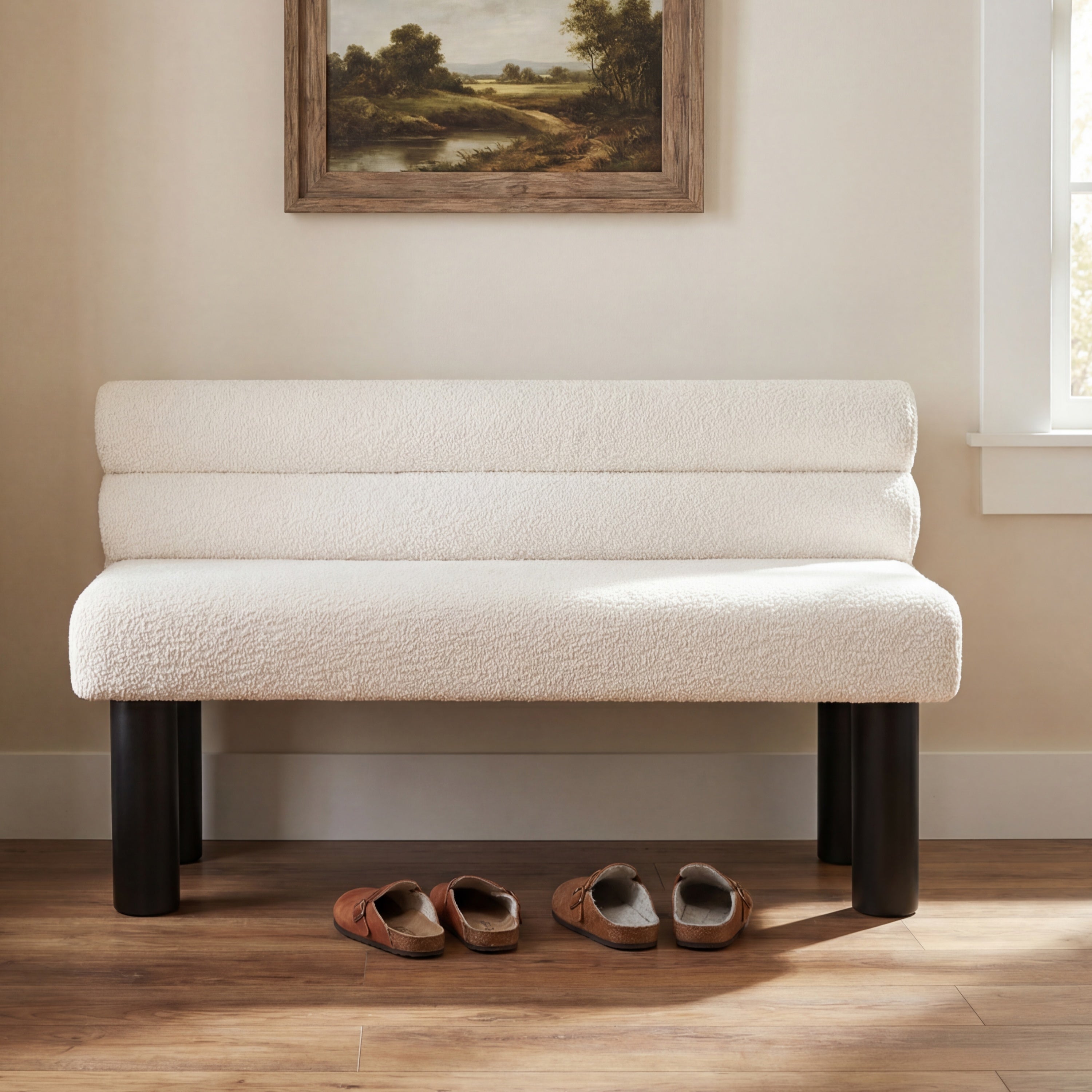 Buy farmhouse furniture Aravella Beige Upholstered Bench | Dining, Entryway & Bedroom Bench | Supports 300 lbs | 51.77" - Modern Cottage Farmhouse Furniture