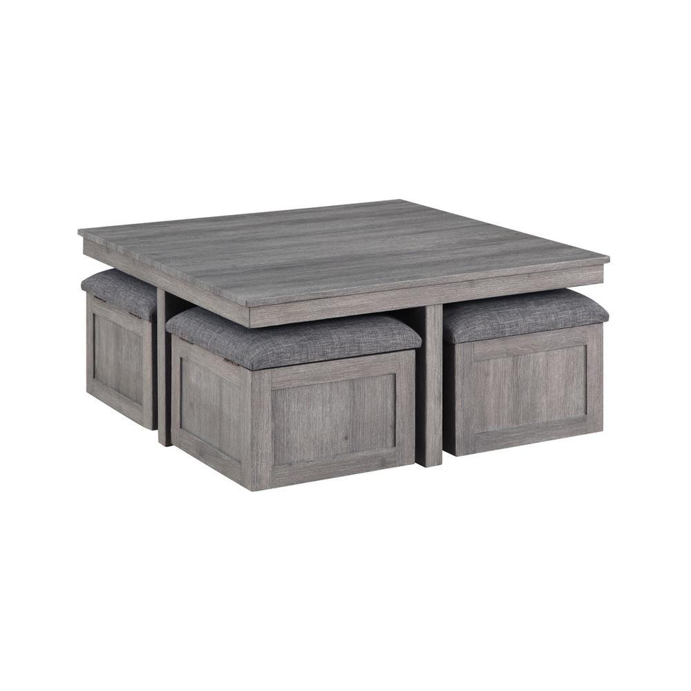 Moseberg Distressed Mediterranean Farmhouse Gray Coffee Table with Storage Stools - Mediterranean Italian Contemporary Home Decor Furniture