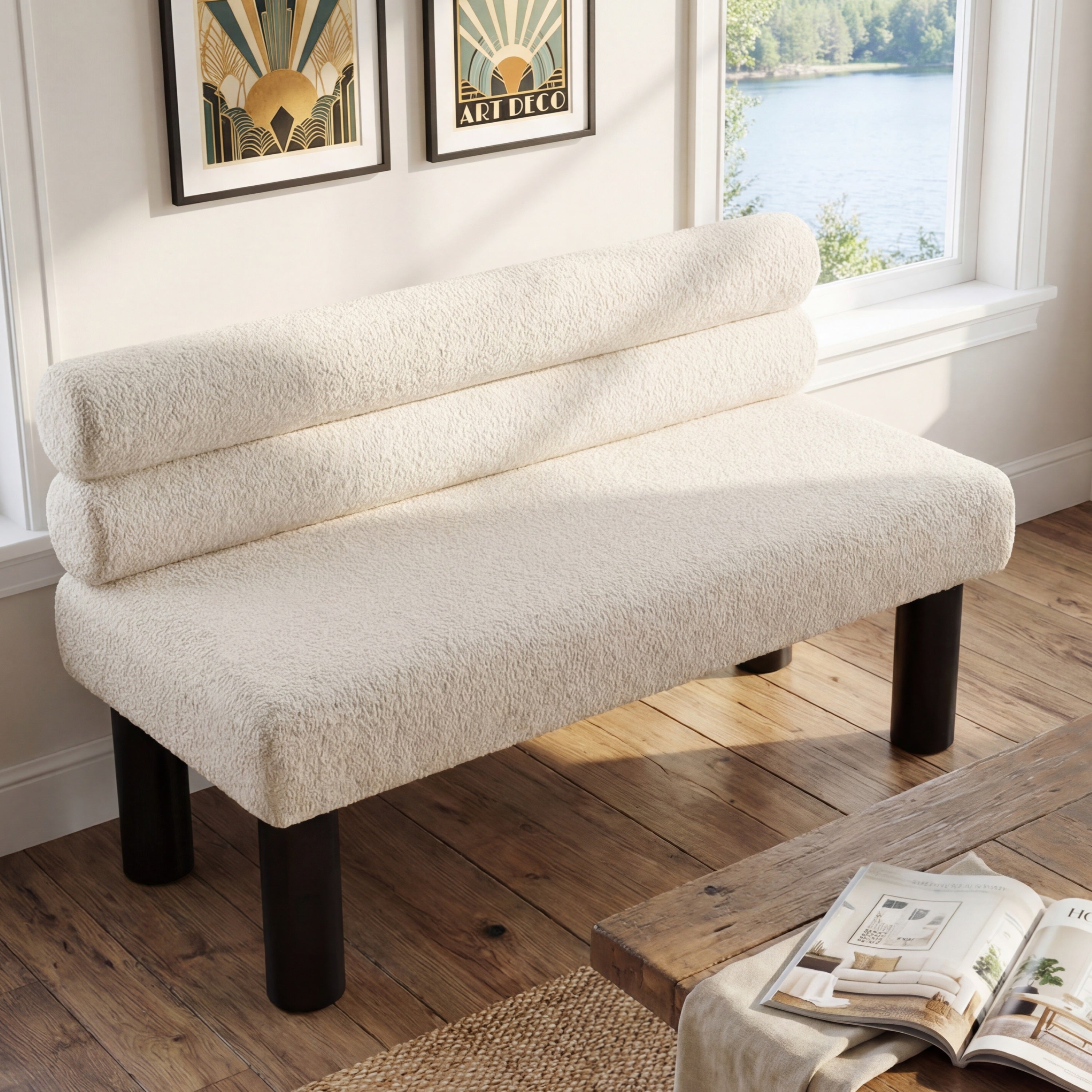 Buy farmhouse furniture Aravella Beige Upholstered Bench | Dining, Entryway & Bedroom Bench | Supports 300 lbs | 51.77" - Modern Cottage Farmhouse Furniture