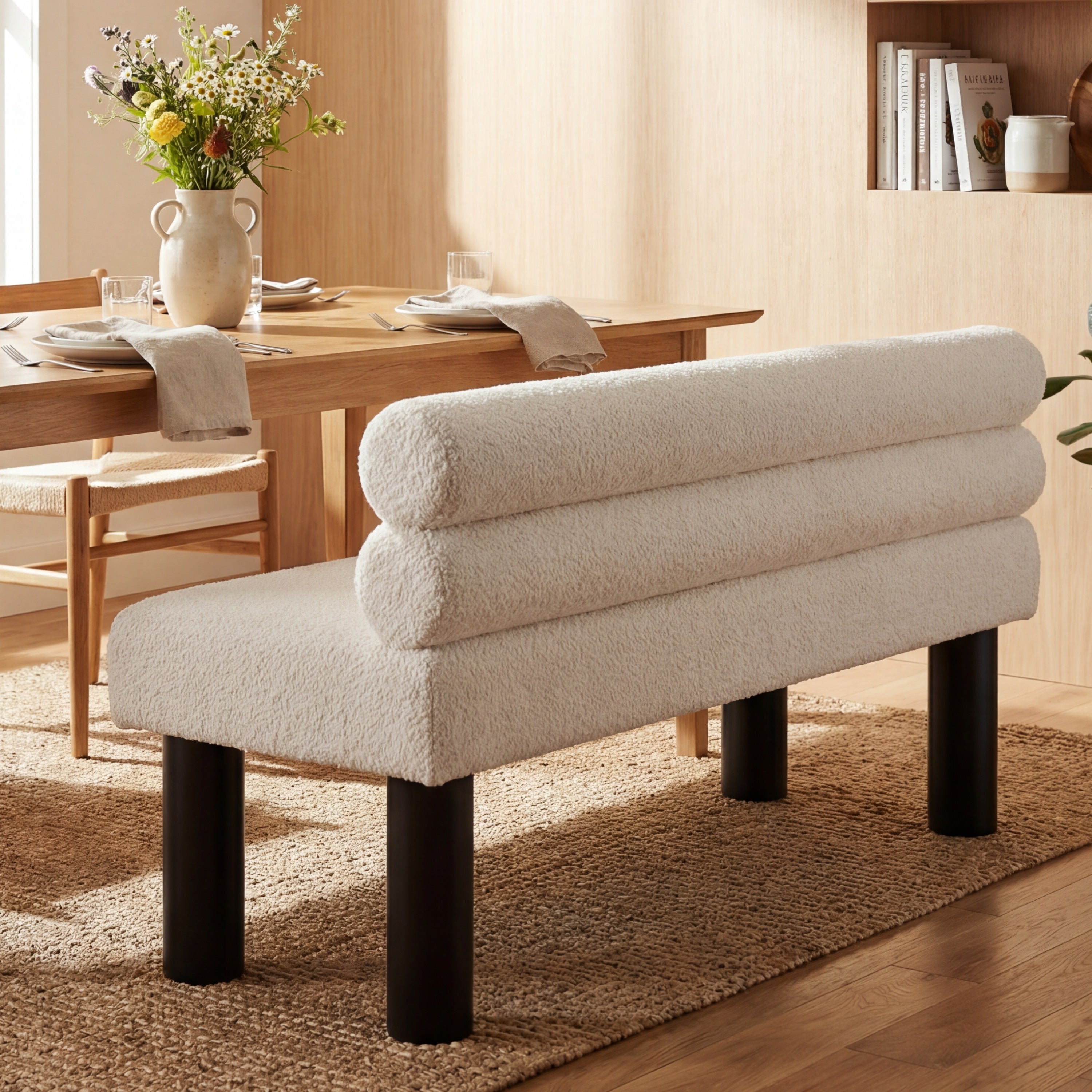 Buy farmhouse furniture Aravella Beige Upholstered Bench | Dining, Entryway & Bedroom Bench | Supports 300 lbs | 51.77" - Modern Cottage Farmhouse Furniture