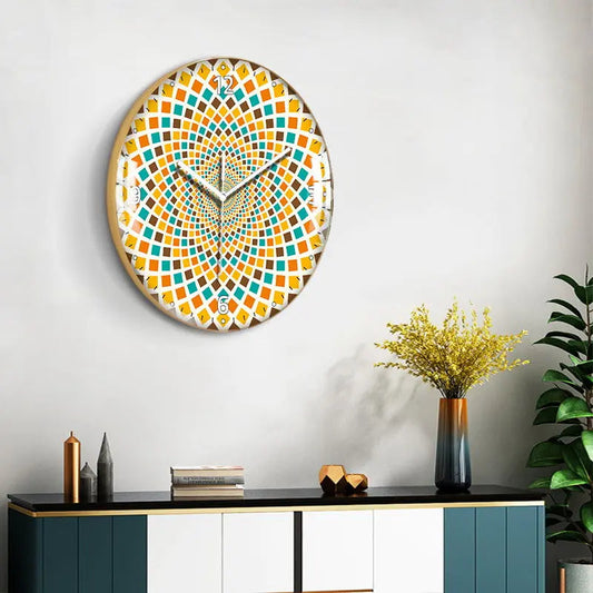 Nordic Moroccan Decorative Clock Ethnic Style Glass Bohemian Pattern Wall Clock Artisan & Blooms