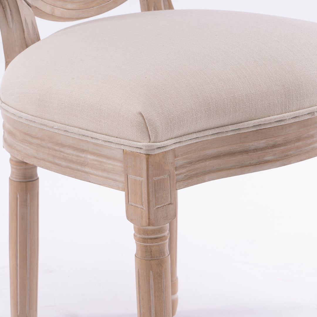 Mediterranean French Wood Antique Linen & Rattan Dining Chair (Set Of 2) - Mediterranean Italian Contemporary Home Decor Furniture