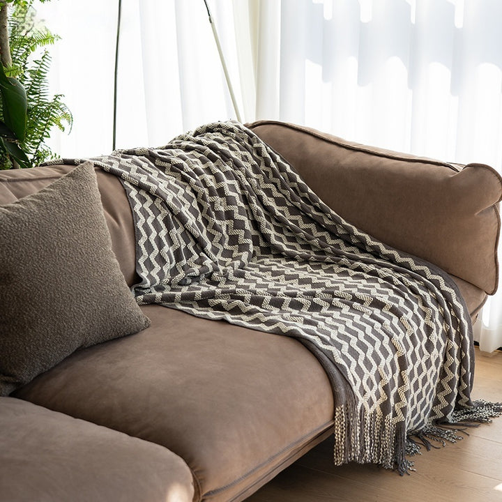 Buy farmhouse furniture Amberwood | Modern Farmhouse Cottage Tasseled Beige Throw Blanket - Modern Cottage Farmhouse Furniture