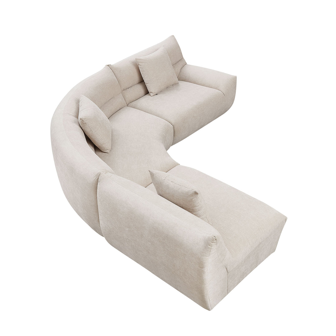 Buy farmhouse furniture Off White Modular Curved Sectional Sofa, 3-Piece Free-Form Configuration with 3 Throw Pillows - Modern Cottage Farmhouse Furniture