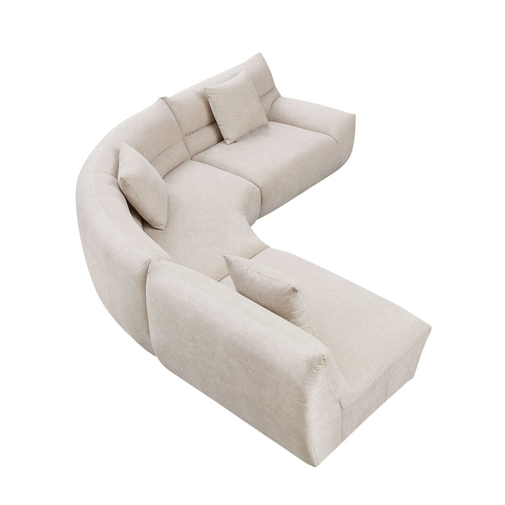 Buy farmhouse furniture Off White Modular Curved Sectional Sofa, 3-Piece Free-Form Configuration with 3 Throw Pillows - Modern Cottage Farmhouse Furniture