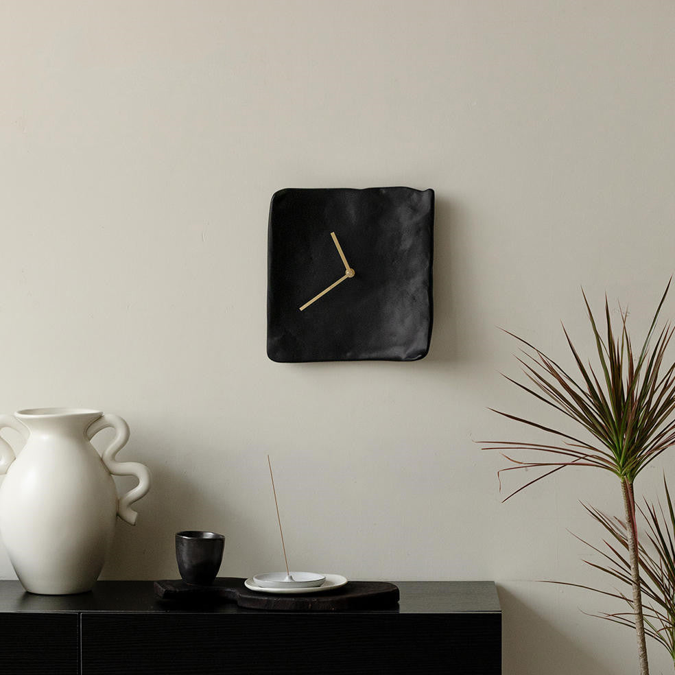 Santorini Black Stone Mediterranean Luxury Minimalist Wall Clock - Mediterranean Italian Contemporary Home Decor Furniture