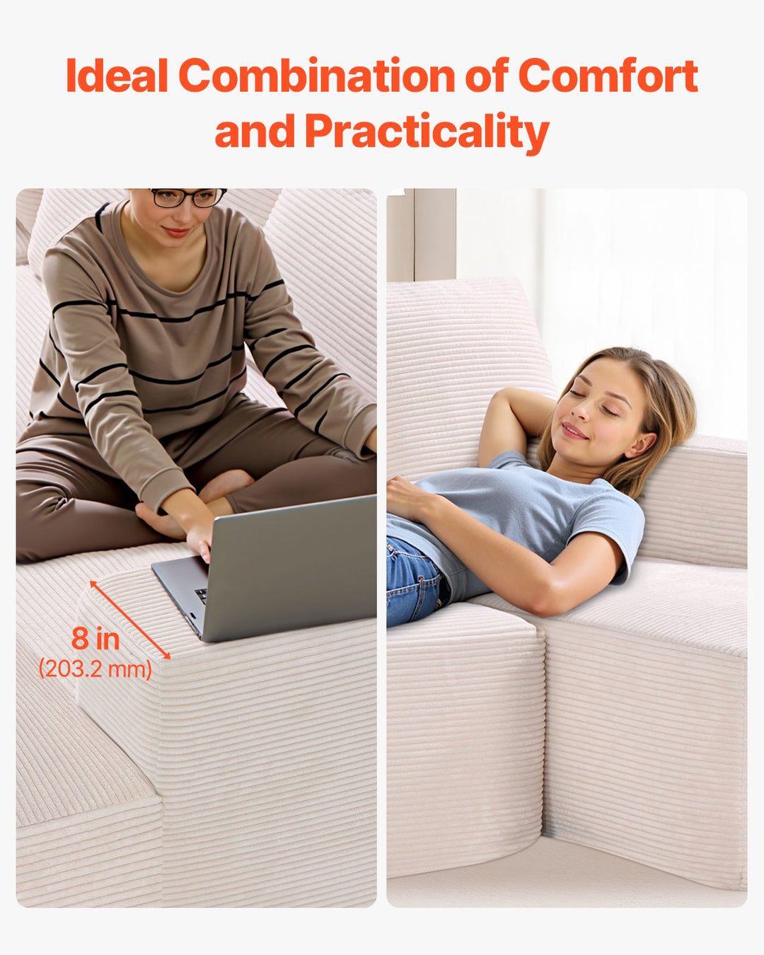 Modular U Shaped Mediterranean Farmhouse Sectional Sofa