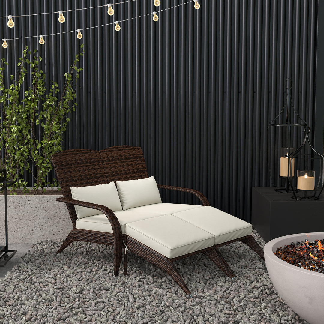 Buy farmhouse furniture Charlotte 2-Person Rattan Patio Chair | Farmhouse Adirondack Chair for Two with Ottomans - Modern Cottage Farmhouse Furniture