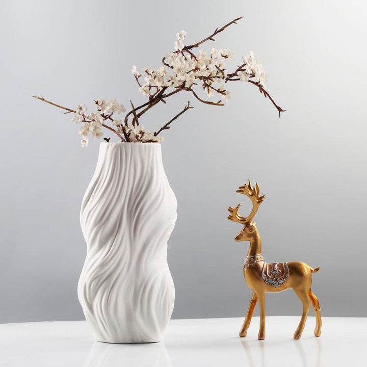 Boho Aesthetic White Ceramic Vase Ornament Flower Arrangement | Biophilic Design Airbnb Decor Furniture 