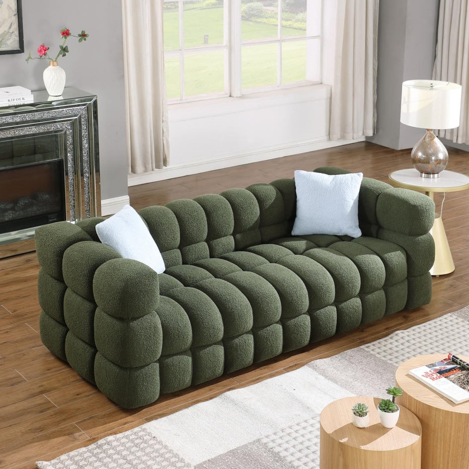Buy farmhouse furniture Large Modern Olive Green Boucle Italian Mediterranean Sofa Couch - Modern Cottage Farmhouse Furniture