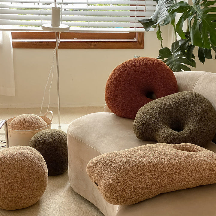 Boho Aesthetic Teddy Fleece Wool Roll Oil Painting Board Plush Pillow | Biophilic Design Airbnb Decor Furniture 