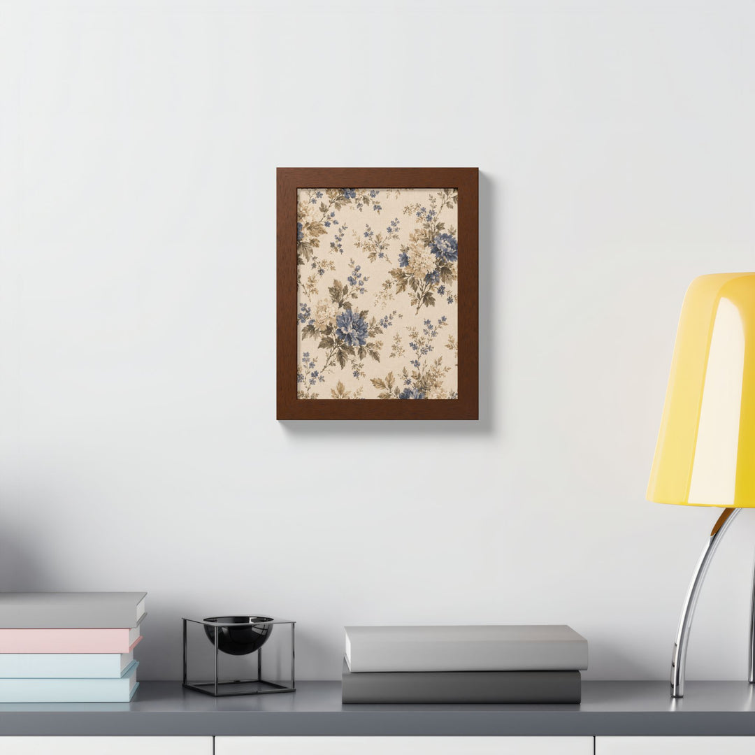 Buy farmhouse furniture Vintage Floral Framed Poster — Blue &amp; Beige Botanical Wall Art - Modern Cottage Farmhouse Furniture