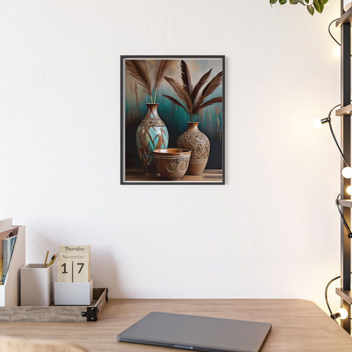 Boho Aesthetic Earthy Bowls Posters with Wooden Frame | Biophilic Design Airbnb Decor Furniture 