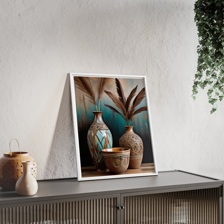 Boho Aesthetic Earthy Bowls Posters with Wooden Frame | Biophilic Design Airbnb Decor Furniture 