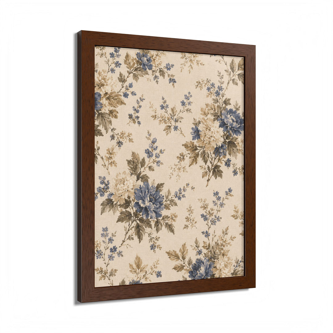 Buy farmhouse furniture Vintage Floral Framed Poster — Blue &amp; Beige Botanical Wall Art - Modern Cottage Farmhouse Furniture
