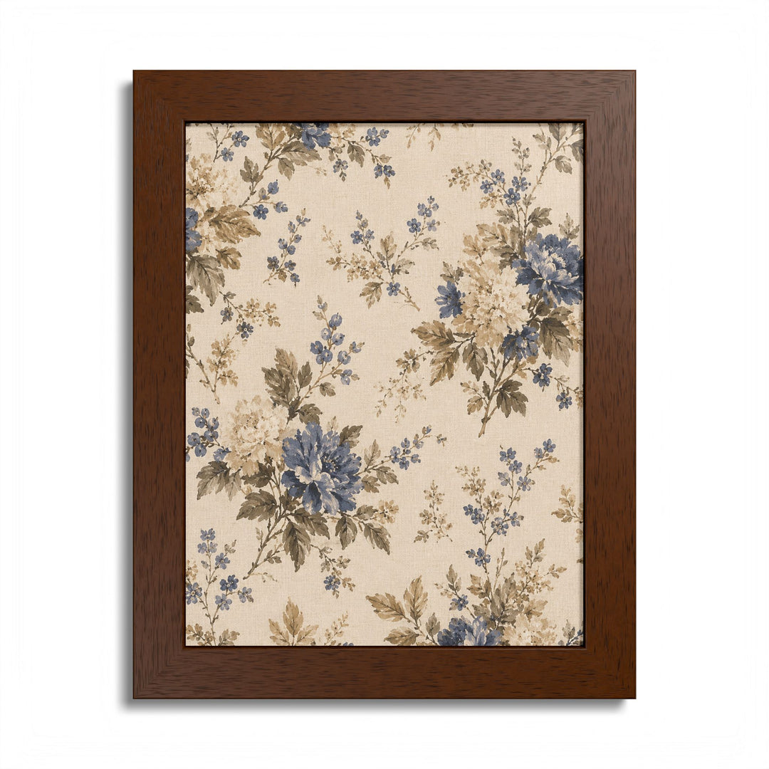 Buy farmhouse furniture Vintage Floral Framed Poster — Blue &amp; Beige Botanical Wall Art - Modern Cottage Farmhouse Furniture