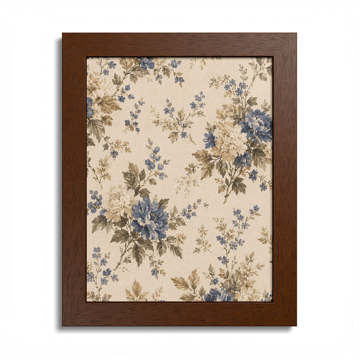 Buy farmhouse furniture Vintage Floral Framed Poster — Blue &amp; Beige Botanical Wall Art - Modern Cottage Farmhouse Furniture