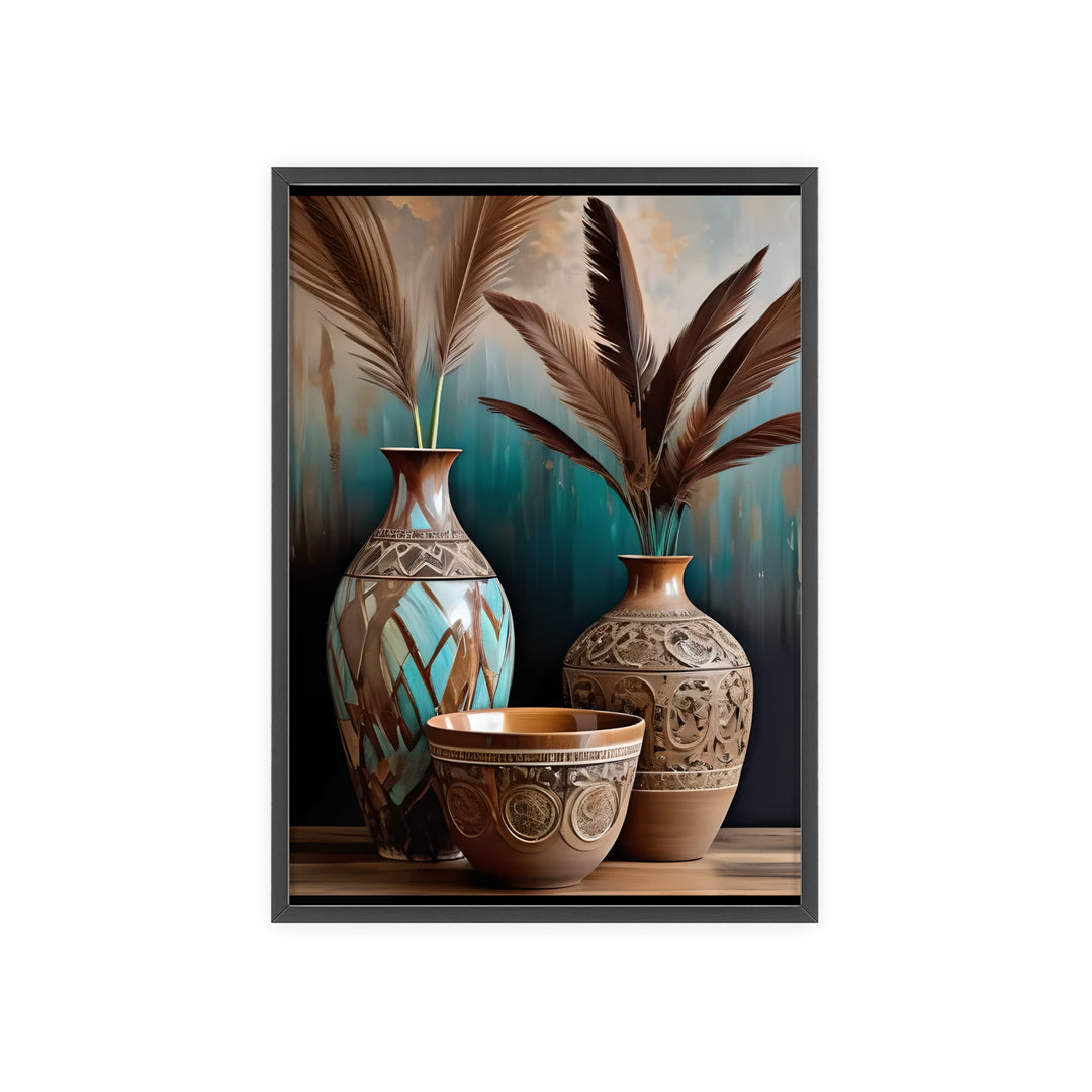 Boho Aesthetic Earthy Bowls Posters with Wooden Frame | Biophilic Design Airbnb Decor Furniture 