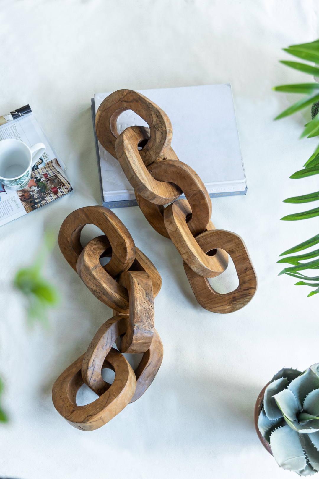 Buy farmhouse furniture Set of 2 Decorative Teak Chain Decor | 1.6x5.1x19.7 inches | Handcrafted Teak Root Wood | Versatile Home Decor - Modern Cottage Farmhouse Furniture