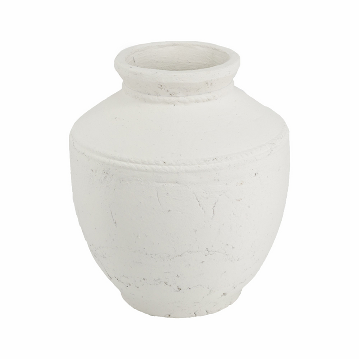 Buy farmhouse furniture Round Terracotta Vase with Natural White Finish | Perfect for Home Décor - Modern Cottage Farmhouse Furniture