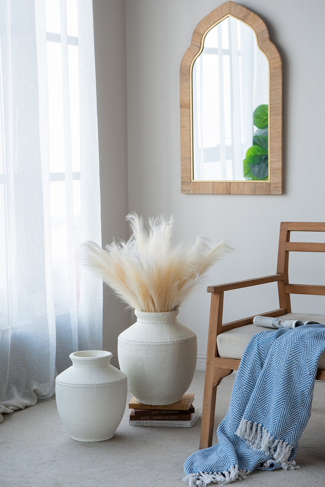 Buy farmhouse furniture Round Terracotta Vase with Natural White Finish | Perfect for Home Décor - Modern Cottage Farmhouse Furniture