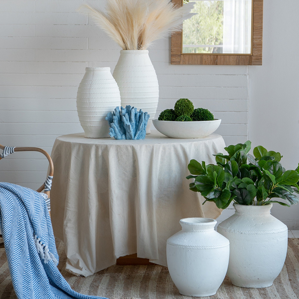 Buy farmhouse furniture Round Terracotta Vase with Natural White Finish | Perfect for Home Décor - Modern Cottage Farmhouse Furniture