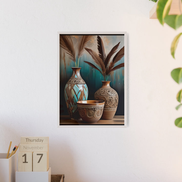 Boho Aesthetic Earthy Bowls Posters with Wooden Frame | Biophilic Design Airbnb Decor Furniture 