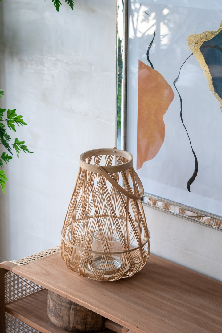 Buy farmhouse furniture Sienna Bamboo Hand Woven Italian Farmhouse Lantern with Rope Handle - Modern Cottage Farmhouse Furniture