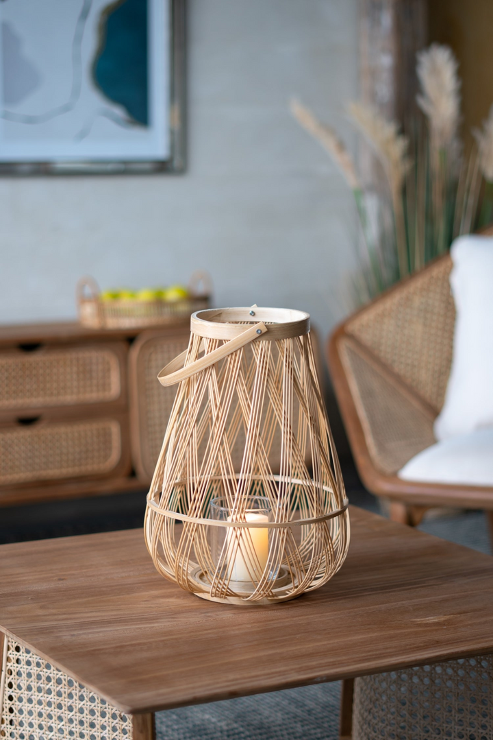 Buy farmhouse furniture Sienna Bamboo Hand Woven Italian Farmhouse Lantern with Rope Handle - Modern Cottage Farmhouse Furniture