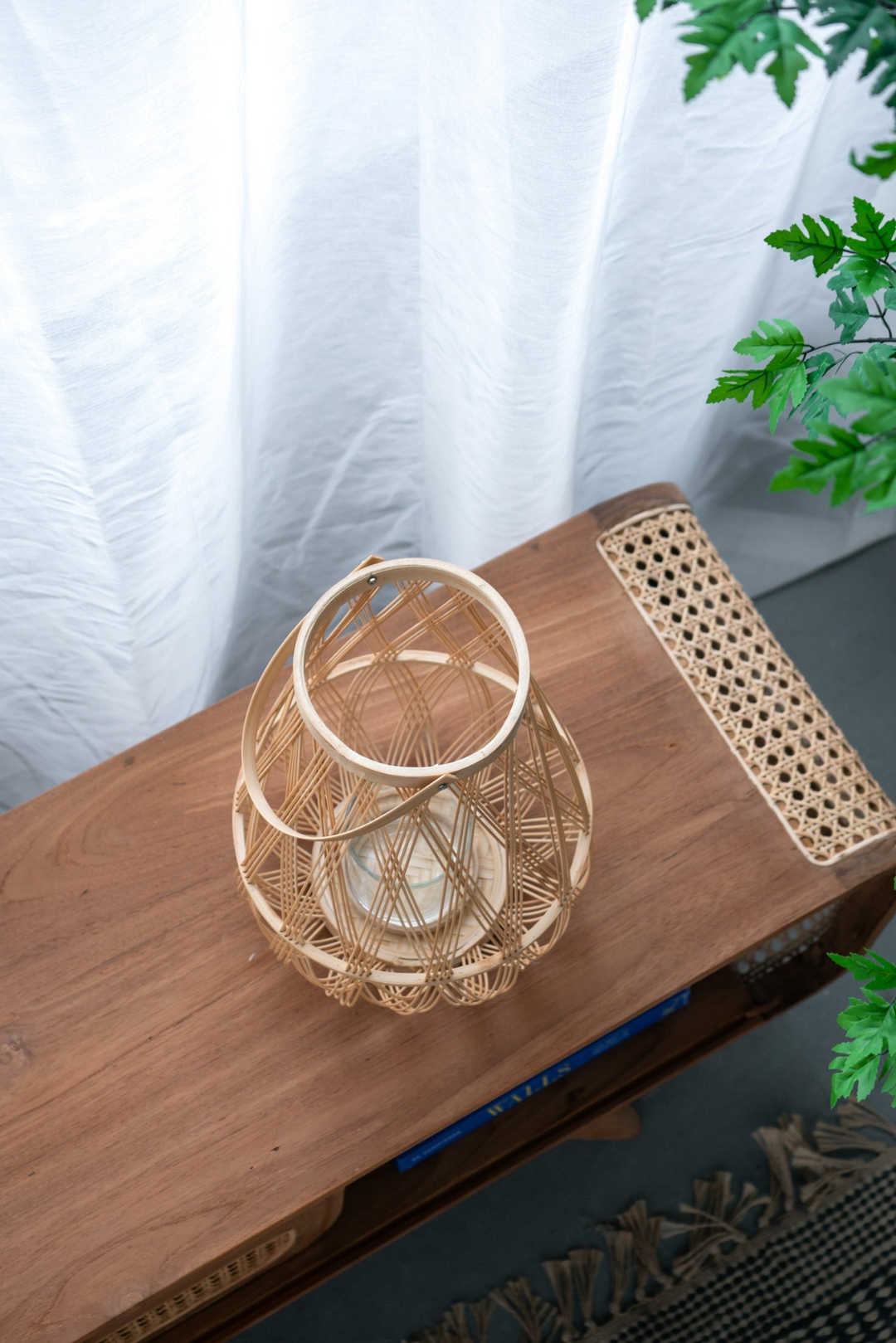 Buy farmhouse furniture Sienna Bamboo Hand Woven Italian Farmhouse Lantern with Rope Handle - Modern Cottage Farmhouse Furniture