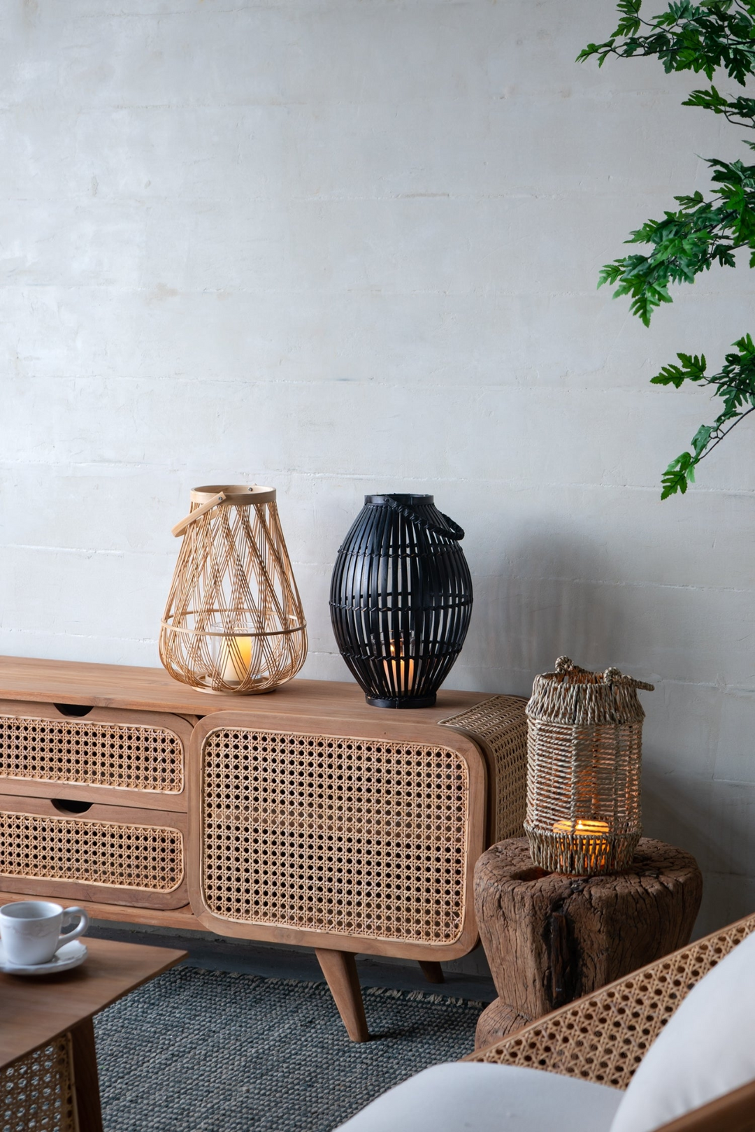 Buy farmhouse furniture Sienna Bamboo Hand Woven Italian Farmhouse Lantern with Rope Handle - Modern Cottage Farmhouse Furniture