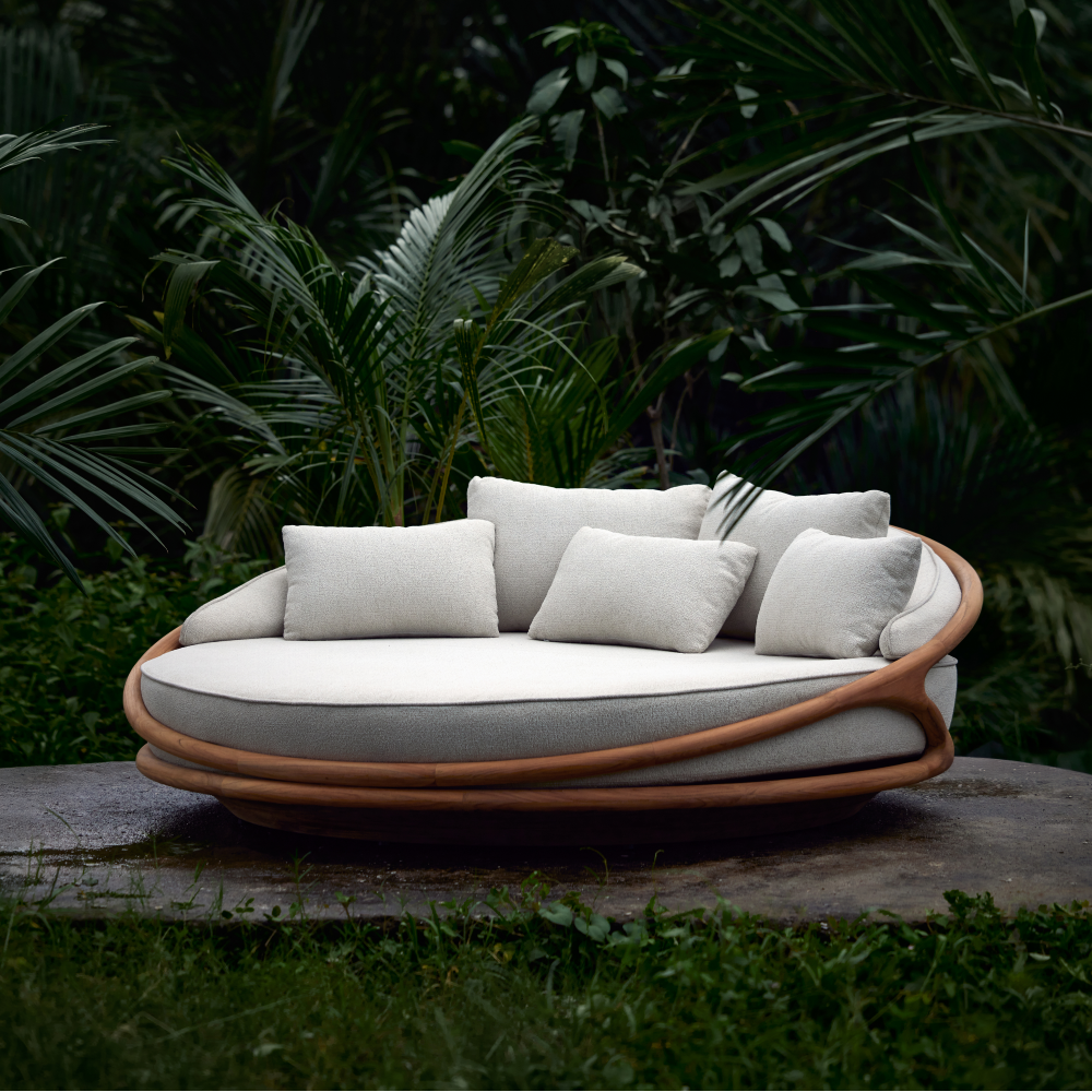 Buy farmhouse furniture Lily • Cream Modern Cottage Farmhouse Luxury Airbnb Round Outdoor Daybed - Modern Cottage Farmhouse Furniture