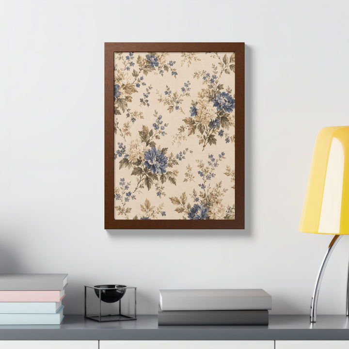 Buy farmhouse furniture Vintage Floral Framed Poster — Blue &amp; Beige Botanical Wall Art - Modern Cottage Farmhouse Furniture