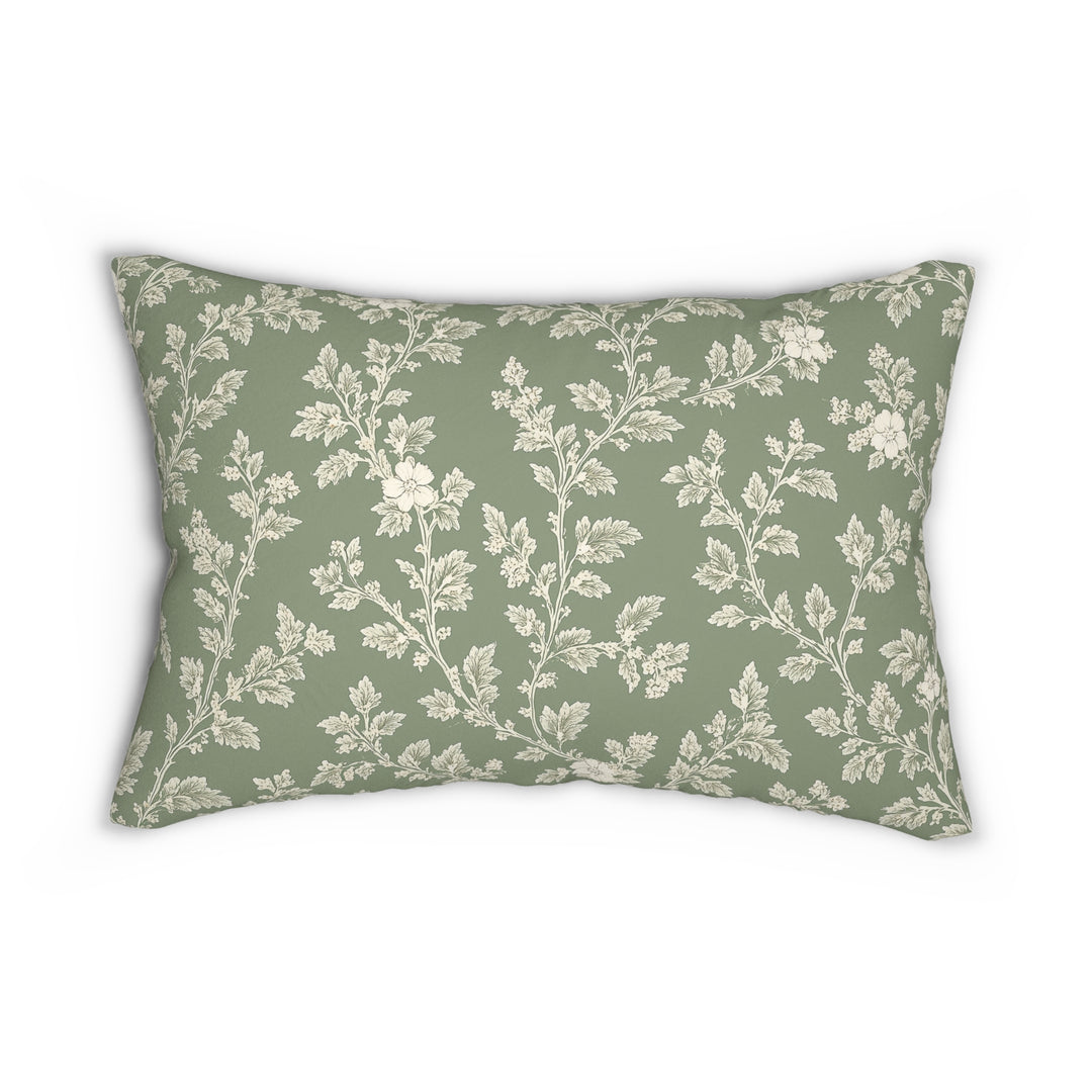 Sage and Cream Floral Lumbar Pillow