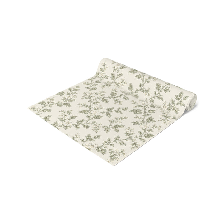 Buy farmhouse furniture Sage &amp; Cream Cotton-Poly Table Runner — Sage Green Floral Dining - Modern Cottage Farmhouse Furniture