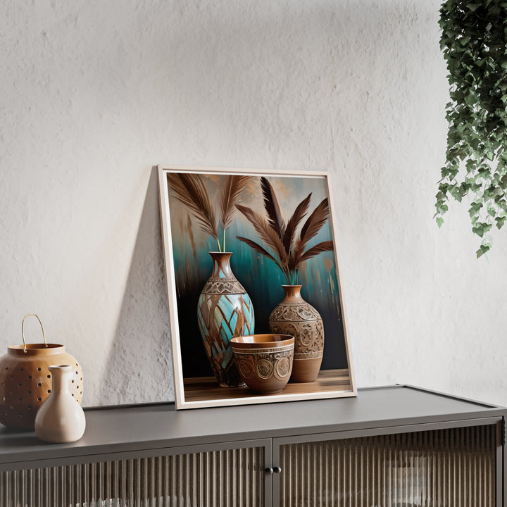 Boho Aesthetic Earthy Bowls Posters with Wooden Frame | Biophilic Design Airbnb Decor Furniture 