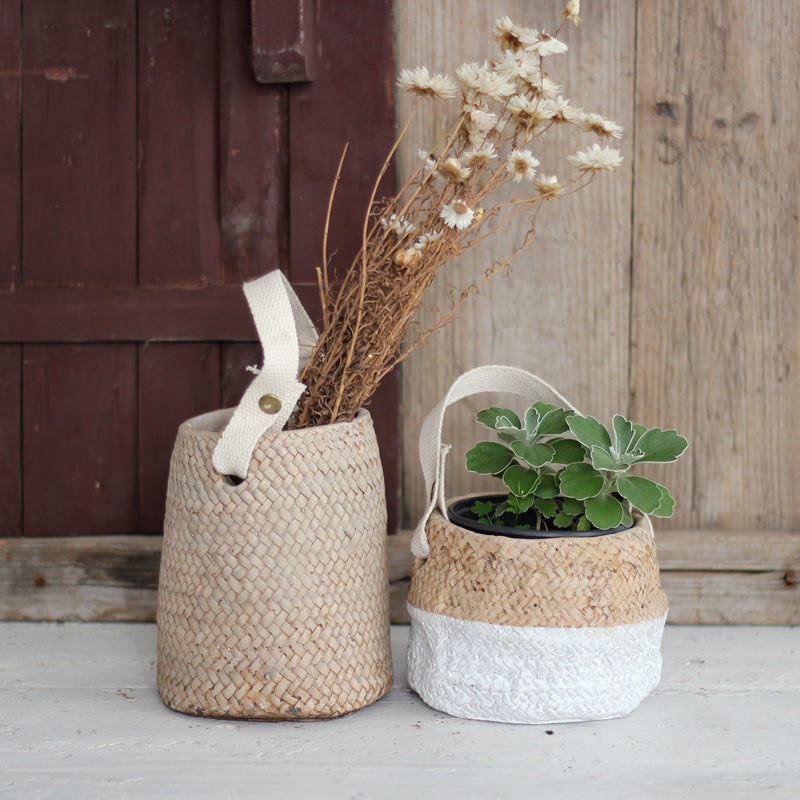 Mediterranean Coast Woven Flower Pot Basket - Mediterranean Italian Contemporary Home Decor Furniture