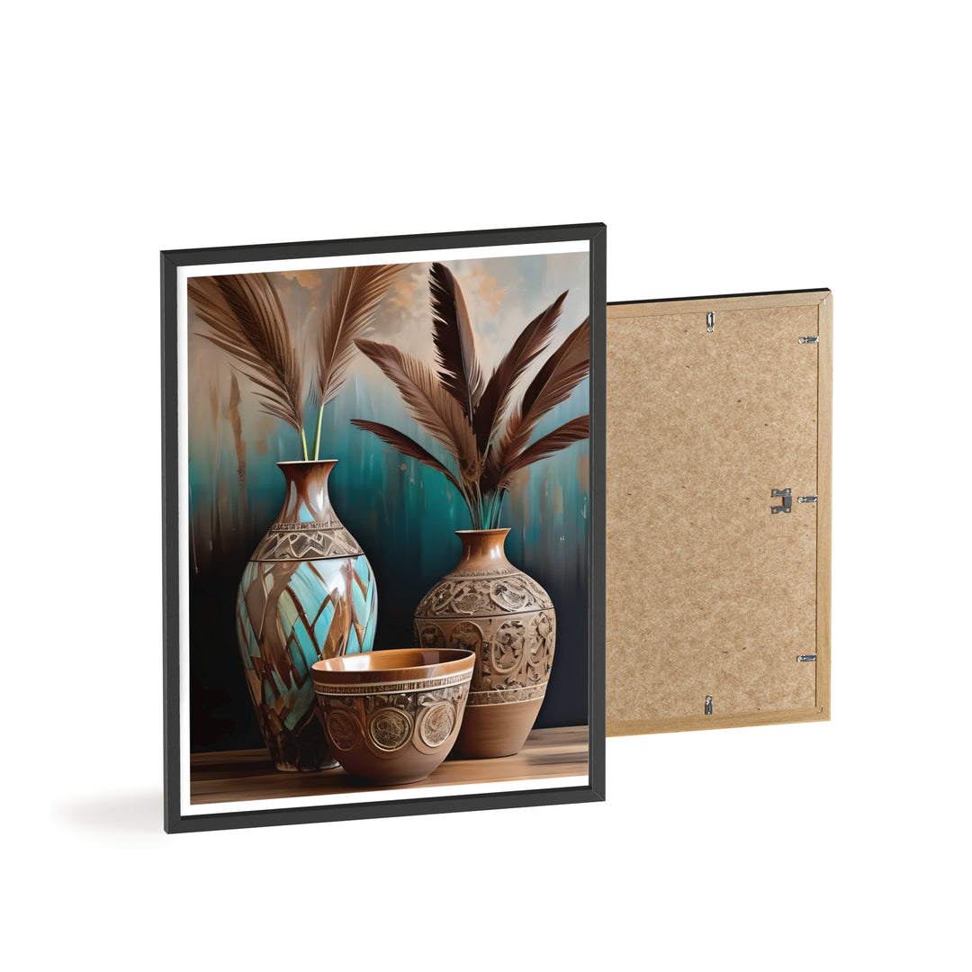 Boho Aesthetic Earthy Bowls Posters with Wooden Frame | Biophilic Design Airbnb Decor Furniture 