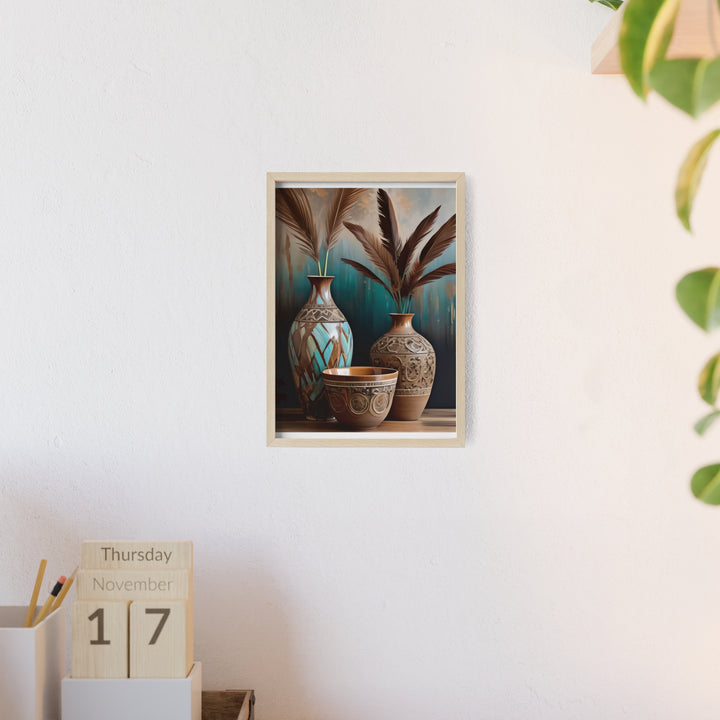 Boho Aesthetic Earthy Bowls Posters with Wooden Frame | Biophilic Design Airbnb Decor Furniture 