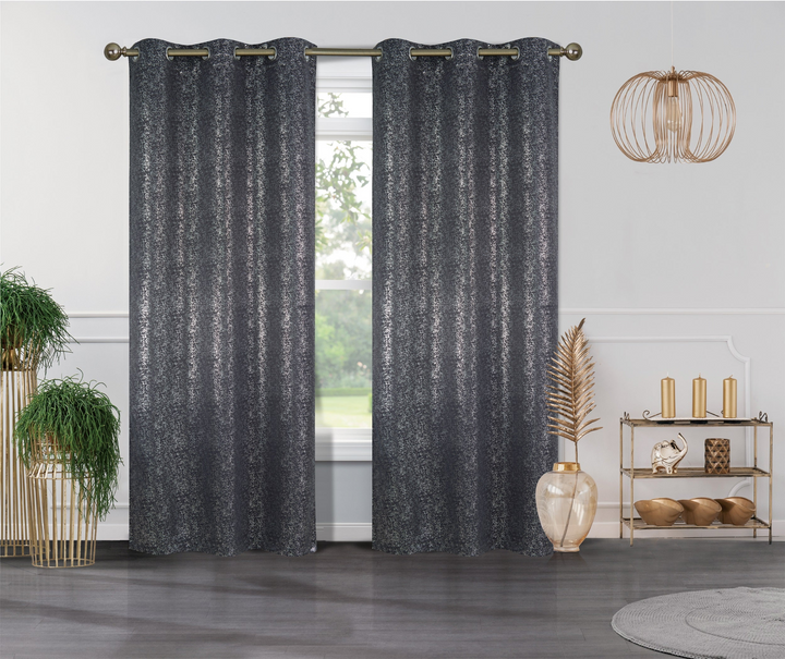 Boho Aesthetic Cassie Metallic Textured Blackout Grommet Top Curtains | Biophilic Design Airbnb Decor Furniture 