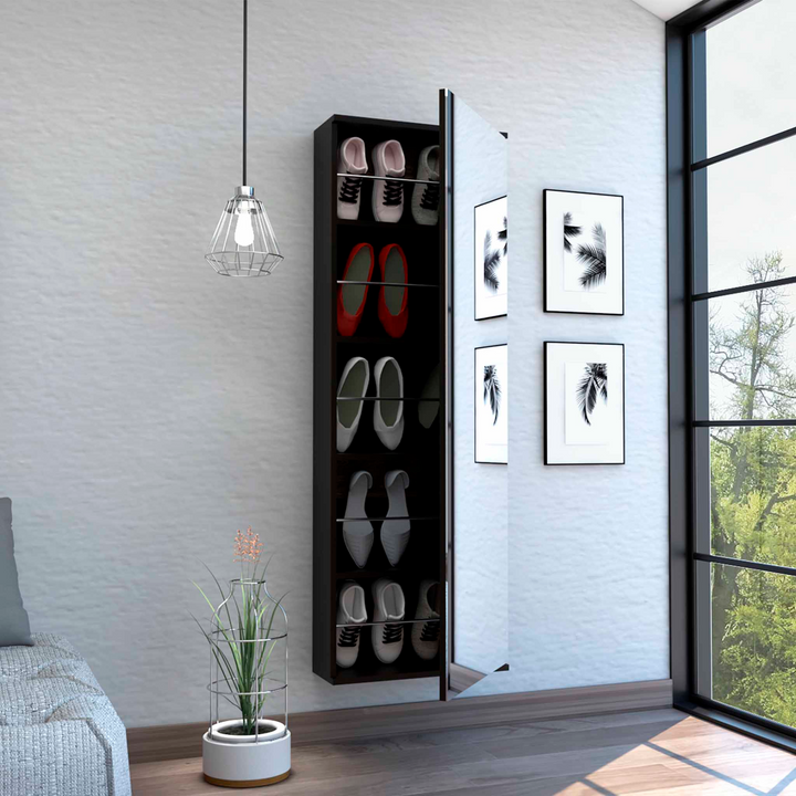 Boho Aesthetic Modern Luxury Single Door Wall Mounted Shoe Rack Mirror | Biophilic Design Airbnb Decor Furniture 