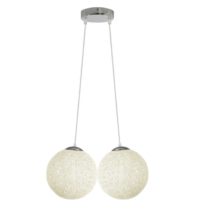 Boho Aesthetic White Rattan Wicker Woven Ball Globe Pendant Lampshade | Biophilic Design Airbnb Decor Furniture 