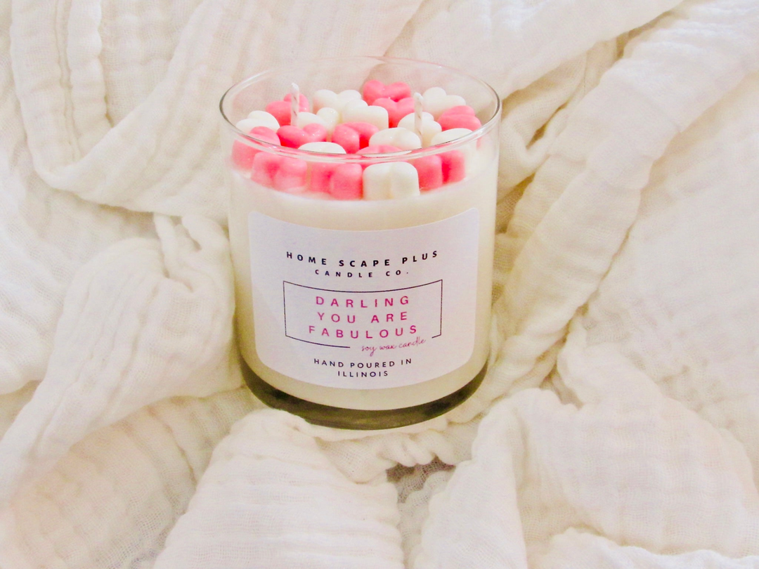 Boho Aesthetic Soy Wax Candle with Hearts | Biophilic Design Airbnb Decor Furniture 