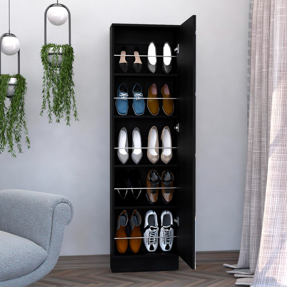 Boho Aesthetic Charlotte Xl Shoe Rack, Five Interior Shelves, Mirror, Single Door Cabinet | Biophilic Design Airbnb Decor Furniture 