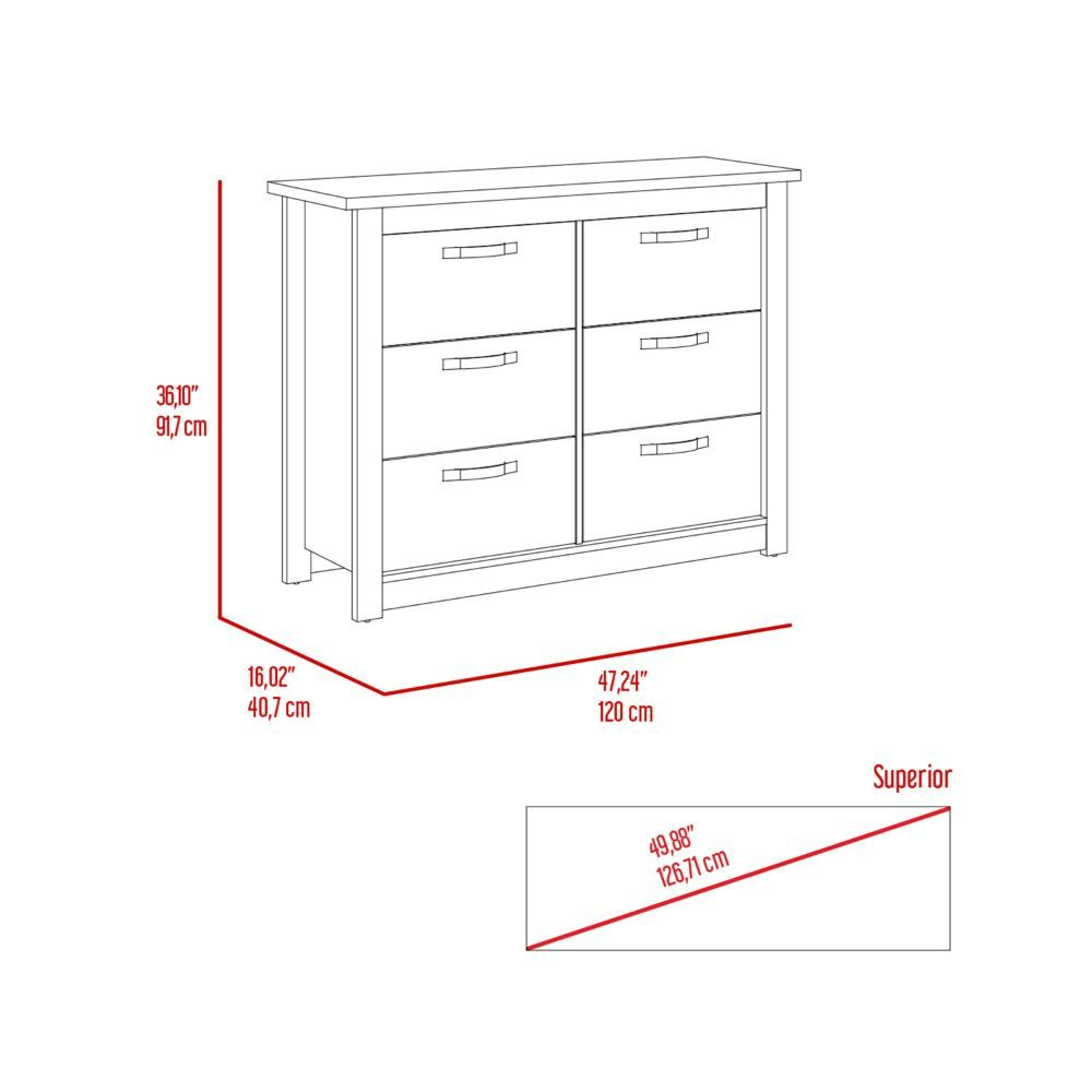 Boho Aesthetic Galena Six Drawer Double Dresser, Four Legs, Metal Handle | Biophilic Design Airbnb Decor Furniture 