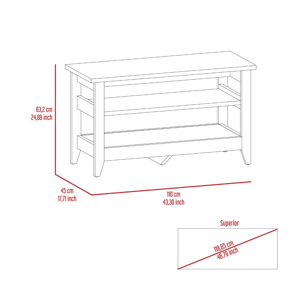 Boho Aesthetic Mason Storage Bench, Two Open Shelves | Biophilic Design Airbnb Decor Furniture 