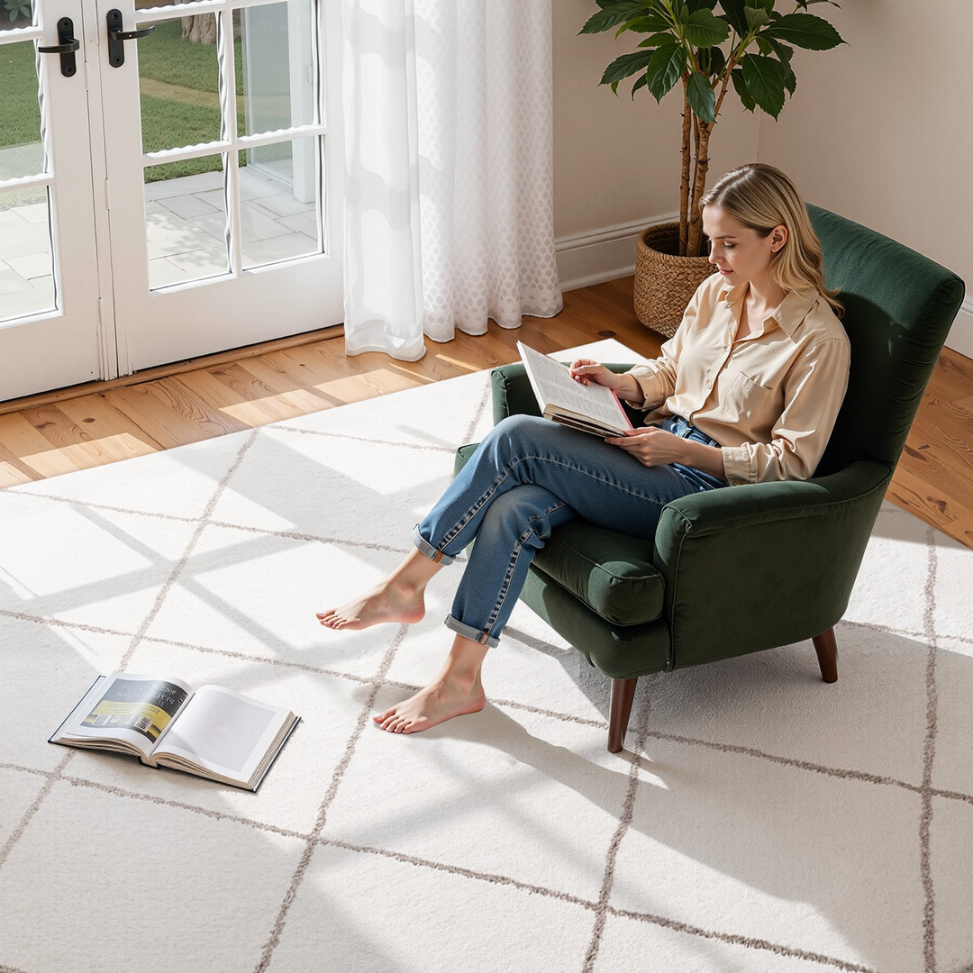 Buy farmhouse furniture Large Diamond Plush Area Rugs, 8 x 10 ft Plush Carpet, Area Rugs Furry with Long Plush Pile, Thick &amp; Durable High-Pile Rug for High-Traffic Areas, Bedroom, Non-Shedding &amp; Non-Slip Backing, Beige - Modern Cottage Farmhouse Furniture