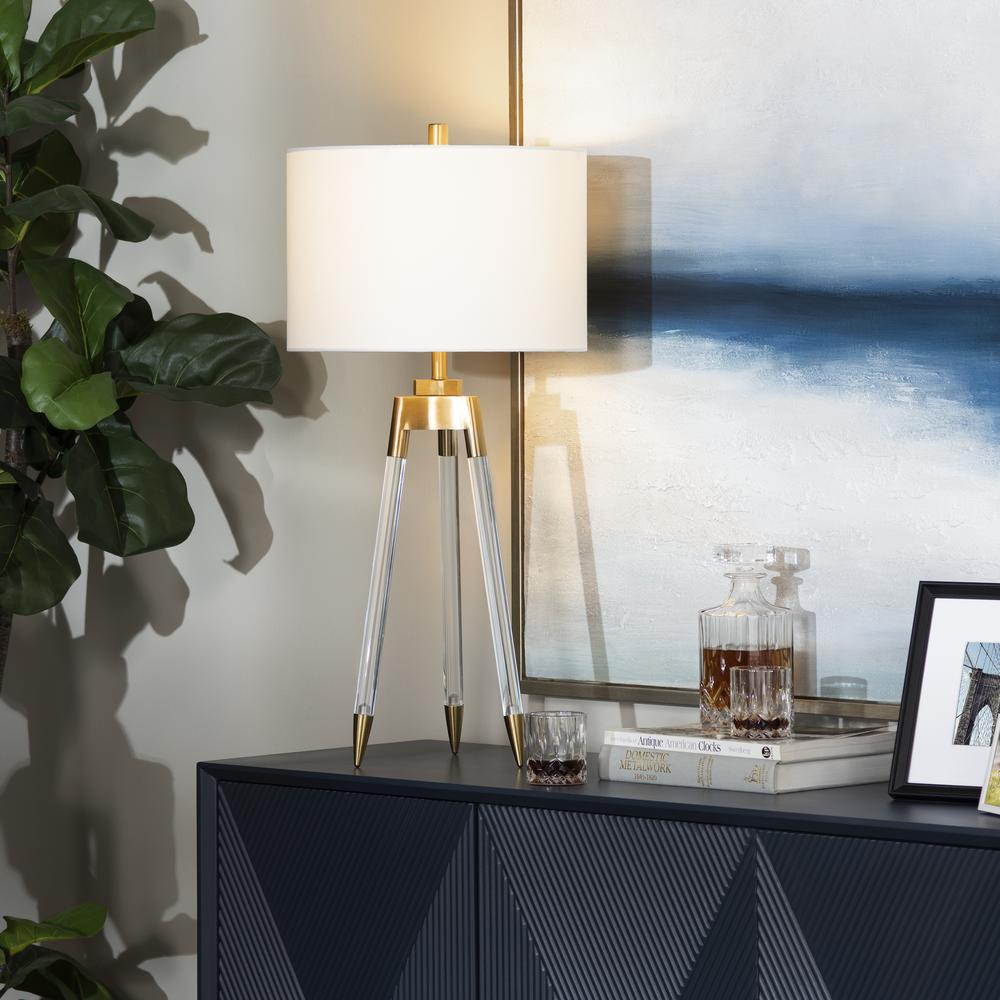 Boho Aesthetic Contemporary Modern Luxury Clear Acrylic Tripod Table Lamp | Biophilic Design Airbnb Decor Furniture 