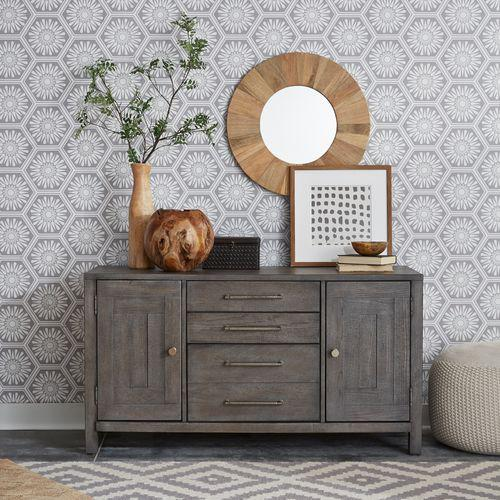 Boho Aesthetic Modern Farmhouse Credenza, Dusty Charcoal | Biophilic Design Airbnb Decor Furniture 