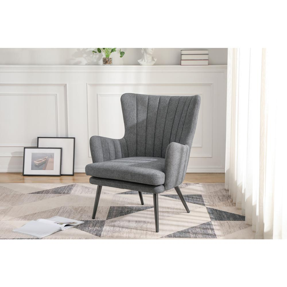 Boho Aesthetic Jenson Accent Chair with Charcoal Fabric and Grey Legs, JEN-9124 | Biophilic Design Airbnb Decor Furniture 